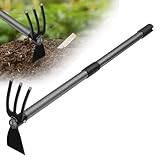 Gartenhacke, 114cm 2-in-1 Hacke Gartenwerkzeug 3-Zinken mit Langer Verstellbarer Griff, Multifunktionale Hacke Gartengeräte für die Gartenarbeit Unkrautjäten Pflanzen, Lockern des Bodens