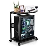 Whchiy PC Ständer Eisen Computer Ständer 2 Schicht CPU Halterung mit Rollen für Schreibtisch (C-Stil Kleine)