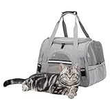 APKOL Transporttasche Katze,5 kg Faltbare Transportbox Katze mit Schulterriemen,Katzentransportbox Hunde Katzen Transportboxen,katzentransporttasche,Katzen Tragetasche für Katzen, kleine Hunde Grau,M