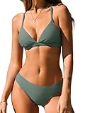 CUPSHE Damen Bikini Set Triangel V Ausschnitt Low Waist Lace Up Bademode Zweiteiliger Badeanzug Swimsuit Salbeigrün M