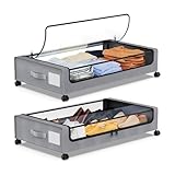 Hsyan 2 Stück Unterbett Aufbewahrungsbox 50L Unterbettkommode mit Rollen Bettkasten Organizer mit PVC Deckel Unterbettbox für Kleidung Schuhe Decken Bettwäsche, 2er-Pack