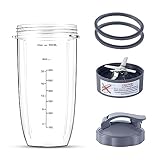 Nutribullet Cup Ersatz 900 ml mit Klappdeckel und Nutribullet-Klinge Ersatz mit 2 x Gummidichtungen Kompatibel mit dem NutriBullet Entsafter 600 W/900 W Mixer Nutribullet Zubehör