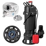 WALTER Schmutzwassertauchpumpe inkl. Schneidwerk, 20m C-Schlauch (1100W, 21.000l/h, Förderhöhe max. 15m, Anschlusskabel 8m, Thermoschutz) Fäkalienpumpe mit Zerkleinerer