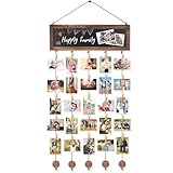 VINCOURNA Fotovorhang mit 30 Holzklammern klein,DIY Fotowand Fotogirlande &Bilderrahmen Collage Fotoseil Fotoleine Fotokette Bilderrahmen mit Klammern und Leine oder Schnur Karbonisiertes Schwarz Weiß