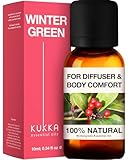 Kukka Ätherisches Wintergrünöl gegen Schmerzen – 100% reine und natürliche Aromatherapie in therapeutischer Qualität für erfrischenden, wintergrünen, knackigen & holzigen Duft – Wintergrünöl (10 ml)