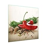 SFArt Herdabdeckung Glas – Gehärtetes Glas Schneidebrett & Ceranfeld Abdeckplatte 1 Teilig 65x60– Hygienisch & Rutschfest – Schutz für Induktion, Ceran - Chili-Rosmarin