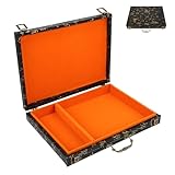 DIYEAH Mahjong Aufbewahrungsbox mit Vintage Prägung Tragbarer Spielstein Organizer mit Griff Großer Brettspiel Behälter für Schach und Mahjong