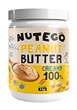 Nutego cremige Erdnussbutter 1kg - 100% natürliche Erdnussmus - Hoher Proteingehalt - Erdnuss Butter ohne Zusätze von Salz, Zucker, Öl oder Palmfett - Vegan