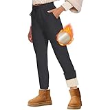 HLTPRO Thermo Jogginghose Damen Winter Warme Thermohose Gefütterte mit Taschen Traininghose Sweathose Sporthose Fleecehose Winterhose Dicke Plüsch Outdoor Activewear Dunkelgrau L