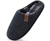COFACE Hausschuhe Herren Filz Warme Bequem Männer Pantoffeln mit Anti-Rutsch Gummisohle für Drinnen und Draussen Schwarz Größe 46