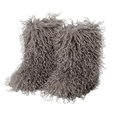 ENEN Kunstpelz Winterstiefel Damen mit Plüsch 36-46, Winter Schlupfstiefel Frauen Warme Bequem Schneestiefel für kaltes Wetter im Innen- und Outdoor (YM112 Grau,43)