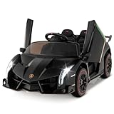 COSTWAY Lamborghini Elektroauto für Kinder, Kinderfahrzeug mit 2,4-G Fernbedienung & LED Scheinwerfer & Hupe & Musik, Elektrofahrzeug 3-6 km/, Kinderauto Elektro für Kinder ab 3 Jahren (Schwarz)