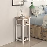 Eleganz Nachttisch mit Schublade aus Paulowniaholz und Sperrholz | Schlichter Design-Nachttisch für Schlafzimmer | Stabiles und langlebiges Möbelstück in Braun und Weiß