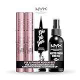 Fix und Finish Augen -Set: mit Maybelline Sky High Mascara Doppelpack, NYX Epic Ink Eye Liner und NYX Setting Spray - für ausdrucksstarkes und langanhaltendes Augenmake-up