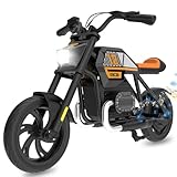 RCB R9 Kinder-Elektromotorrad, Elektro Motorrad mit Lautsprecher, 10/15/25KMH&15KM Reichweite, Stimmungsbeleuchtung, 12-Zoll-Luftreifen für Kinder 6+ Jahren