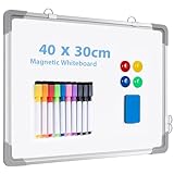 Magnetisch Whiteboard Klein, Mini A3 Whiteboard 40x30cm Magnettafel Wand HäNgende Doppelseitige Tafel füR Planung, To Do Liste, Zeichnen, Schule, Zuhause, BüRo (Silber)