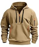 MEDUOLA Herren Kapuzenpullover Sweatshirt mit Reißverschluss Jungen und Herren Sweatshirt mit Reißverschluss Multifunktionelle Tasche Sweatshirt mit Kapuze Jogging Pullover XL,Khaki