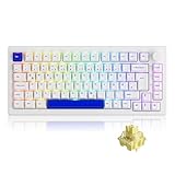 Akko 5075B Plus Mechanische Gaming-Tastatur, 3-Mode 75% DE Layout Wireless Gaming-Tastatur mit Hot-Swappable Linear Switch, Dichtung, Cherry PBT-Tasten, Drehknopf für Win/Mac (Blau auf Weiß)