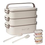 2700 ml 3-lagige Bento-Box mit Gabel und Löffel, 4-in-1-Lunchbox – Essenszubereitungsbehälter, Lebensmittelaufbewahrungsbox für Männer Frauen Studenten mikrowellen- und spülmaschinenfest (Khaki)