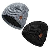 EOAMGO 2 Packs Beanie Mütze Herren, Wintermütze Damen, Strickmütze Herren Warme Mütze Elastische, Weiche und Bequeme Alltagsmütze