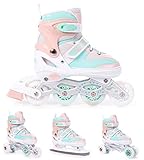 BESTIF Inliner für Kinder und Erwachsene Inline Skates 4in1 Rollschuhe Schlittschuhe Verstellbar (Türkis-Orange, 34-37)