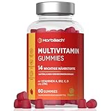 Multivitamin Gummies | Gummibärchen mit 14 Zutaten inkl. Zink, Vitamin C, A, D, E, B9, B5, Biotin | Erdbeergeschmack | A-Z Vitamine | 60 Gummibärchen für Erwachsene | Horbaach