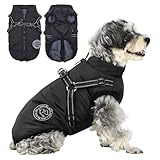 Savlot Hundejacke Winterweste Jacken Hundemantel Hundepullover Haustier Skifahren Kostüm Ärmellose Baumwolle Gepolsterte Weste Mit Brustgurt Gurt - Schwarz, XS