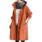 KonJim Langer Damen-Trenchcoat mit Kapuze, leicht, wasserdicht, winddicht, Windbreaker, Jacken, Outdoor-Regenmäntel, lockere Passform, Übergröße, Reverskragen, Übermäntel, B-Orange, L