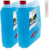 der kleine Handwerker 2 x Scheibenfrostschutz Konzentrat je 5 Liter bis -30°C Scheibenklar für Scheibenwaschanlagen Fächerdüsen geeignet mit Einfüllhilfe Auto + Gratis Wandthermometer