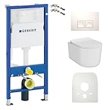 Lavita Duofix Basic Vorwandelement + Lavita Wand Tiefspül WC Dalia Weiß Spülrandlos + WC Sitz mit Absenkautomatik + Bedienplatte Delta 25 Weißer Knopf Komplettset Unterputz Spülkasten Toilette WC