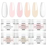AIMEILI Acryl Nagelset 6 Farben Acrylpulver für Nägel, Acrylic Powder Set Keine UV-Lampe Erforderlich Acryl Pulver Nails Set Clear Weiß Rosa
