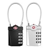 ZHEGE TSA Schloss, 4 Stellig Zahlenschloss Koffer, Kabelschloss, Kofferschloss, Reiseschloss, Gepaeckschlösser, Vorhängeschloss Zahlen für Gepäck, Rucksack und Spind (2 Stücke, Schwarz und Silber)