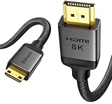 Silkland 8K Mini HDMI auf HDMI Kabel 2.1 2M, 8K@60Hz 4K@120Hz, 48Gbps High Speed ​​HDMI auf Mini HDMI Kabel Bidirektional HDR eARC kompatibel mit Kamera Raspberry Pi Zero Grafikkarte Tablet Projektor