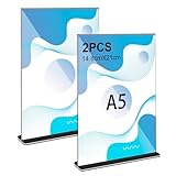 2 Stück Tischaufsteller A5, Transparent Preisschilder Aufsteller Acryl T-Ständer Doppelseitig Tischständer für Menükarten Prospekte Werbung Restaurant Café Büro