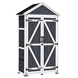 MCombo Gartenschrank Geräteschuppen Werkzeugschrank Outdoor-Schrank Gartenbox mit Satteldach aus Holz Grau/Natur 1000EY, 48 X 90 X 178 cm (Grau)
