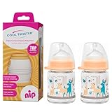 NIP Flaschenkühler Cool Twister inkl. inkl. 2 x NIP Weithalsflasche aus GLAS 120 ml mit Sauger M (Milch)