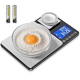 KUAIVO Küchenwaage Digital 15 kg / 0,01 g, Hochpräzise Zweibereichs Waage Küche mit Addierfunktion, Tara-Funktion, 7 Maßeinheiten, Küchenwaage zum Kochen und Brotbacken, inkl. Batterien