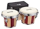 RockJam RJ-100301 7' and 8' Bongo Set with Padded Bag and Tuning Wrench Red and Natural Stripe
