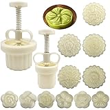 2 Set Mooncake Mold Press with 11 Stapms, FineGood DIY Cookie Cutter 50g 100g Flower Press Mooncake Mould Hand Pressure Mooncake Baking Tools