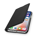 WIIUKA Echt Ledertasche - TRAVEL - für Apple iPhone X und XS mit Kartenfach, kabelloses Laden Qi, extra Dünn, Tasche Schwarz, Leder Hülle kompatibel mit iPhone X/XS