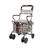 Faltbarer Einkaufswagen mit Sitz und 4 Rädern, leicht zu steigen, Einkaufstrolley für Einkaufen, Picknick, Zuhause, Aufbewahrung, Mehrzweckwagen für Lebensmittel, Wäsche, Reisen, leicht und langlebig