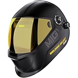 MIGVAN Schweißhelm Automatik 0,1 ms Abdunkelung,True-Color Schweißmaske, 100×82 mm Sichtfeld, Solar Batterie, Welding Mask, DIN 4/5-9/9-13, Schweisshelme für MIG TIG MMA ARC Schleifen H21