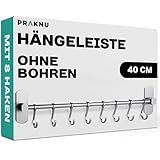 Hakenleiste für Küchenutensilien mit 8 Haken - Ohne Bohren - Selbstklebend - 40 cm - Verstellbar