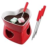 Krug for Fondue aus hochwertiger Keramik, Herzförmiges Schokoladen-Fondue-Set mit 320ml Fassungsvermögen, Ideal als Valentinsgeschenk for Käse, Schokolade und Butter-Red
