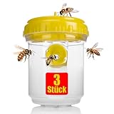 BigDean 3 Stück Wespenfalle Outdoor in Gelb ø9x13cm – Lebend Falle zum Aufhängen perfekt für Bienen, Wespen und als Fliegenfalle geeignet