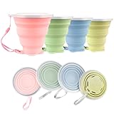 ddLUCK Faltbecher Silikon Becher, 320ml Faltbare Camping Reisebecher Mit Kunststoff Deckel, Wiederverwendbar Kaffeebecher Tragbares Tassen-Set, Für Outdoor Reise Wandern Picknick Büro(4 Stück)