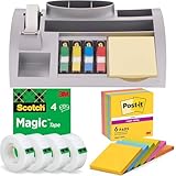 Post-it Tisch-Organizer Notes, Haftstreifen Index und Scotch Magic Klebeband + Scotch Magic Tape - 4 Rollen, 19 mm × 33 m Super Sticky Notes Carnival Collection