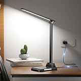 Ylatoial Schreibtischlampe LED Dimmbar, LED Tischlampe mit 5 Farben und 10 Helligkeitsstufen, USB Ladeanschluss, Nachtlicht, Timer, Touch Steuerung, Schreibtischlampe Kinder für Lektüre Büro, Schwarz