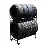 Generisch Regale, 2-stufiger Autoreifen-Ausstellungsständer, verstellbares industrielles Rollreifenregal mit Rädern, für Außen-/Innen-/Reifengeschäfte, Garagenzubehör (groß)