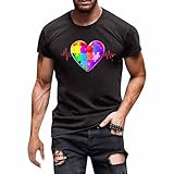 Spoetsshirts Herren Regenbogen T-Shirts Mit Herz Grafik Drucken Bunte Love Muskelshirts Bodybuildging Shaperwear Luftig Leichte Sportshirts Locker Rundhals Kurzarmshirt Cooles Design Streetwear